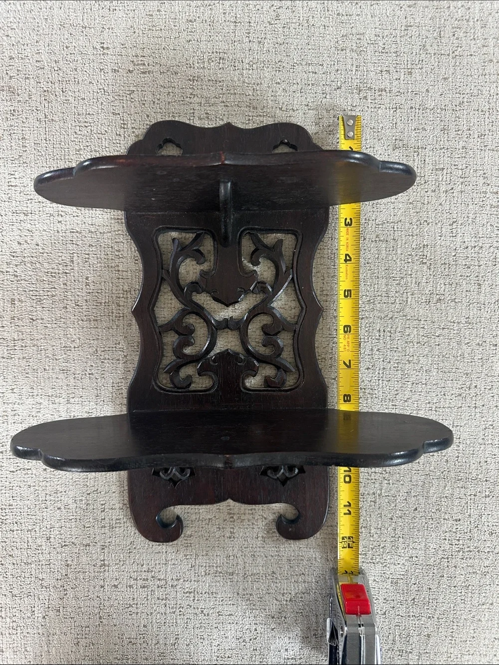 Vintage Victorian Carved Dark Wood Wall Shelf - Decorative Two-Tier Display